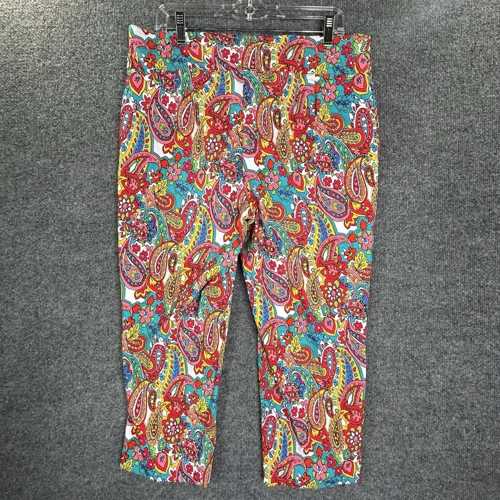 Attyre Womens Pull On Crop Pants Paisley Size 16w Multicolor - Picture 2 of 7